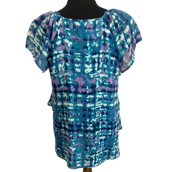 Nue Options Green, Blue & Lavender, Short Sleeve Ruffled Tier Top, MP - Picture 3 of 8